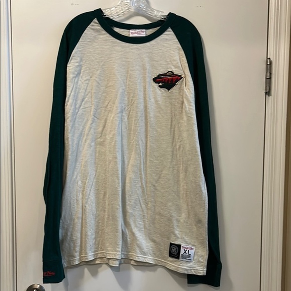 Minnesota Wild Hockey Cream and Green Long Sleeve Shirt